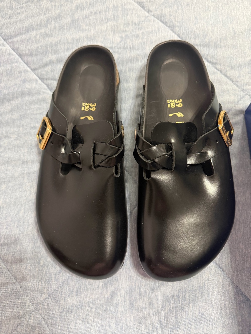 Birkenstock Black Boston Braided Women's with Gold Buckles